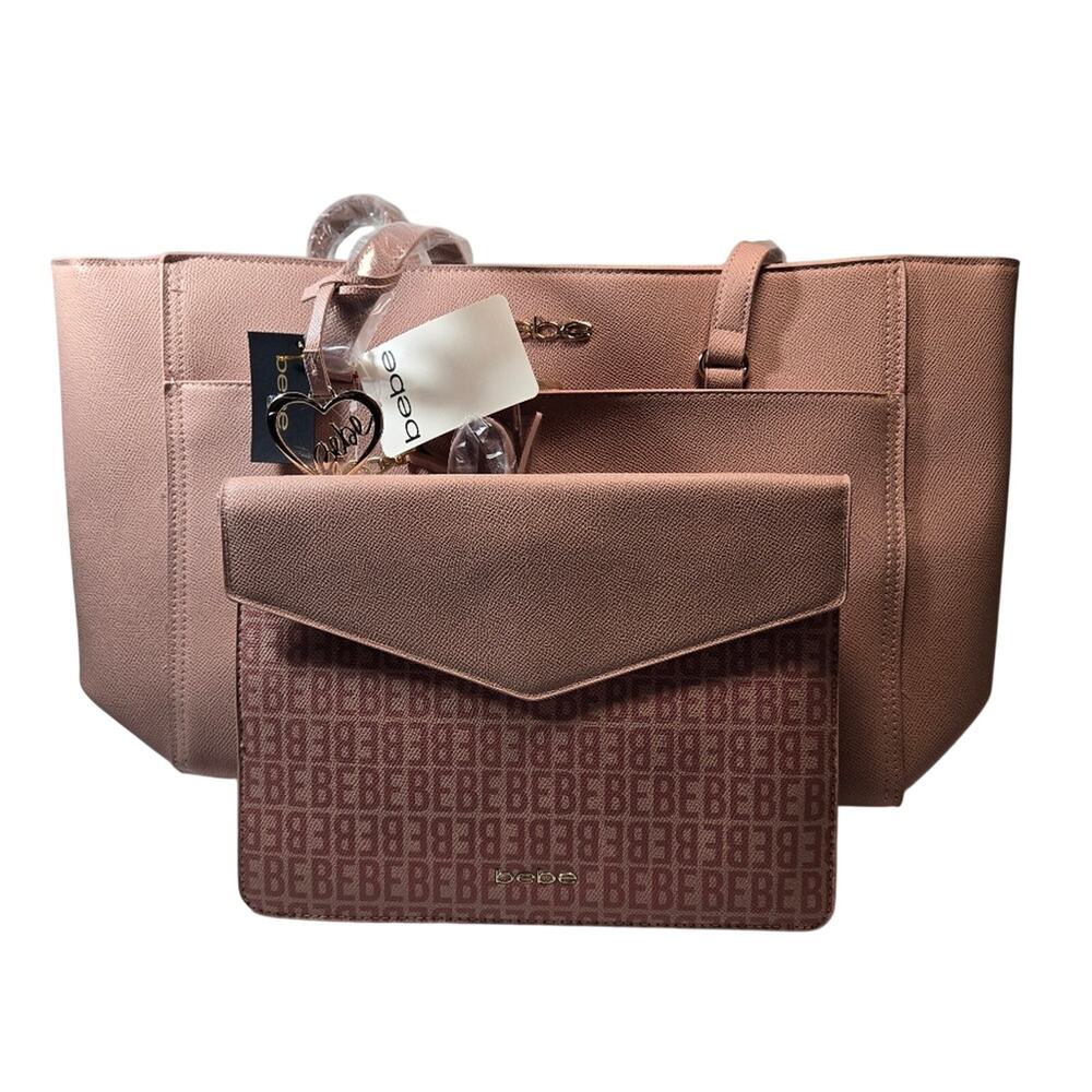 bebe Pink Tote with Monogram Clutch